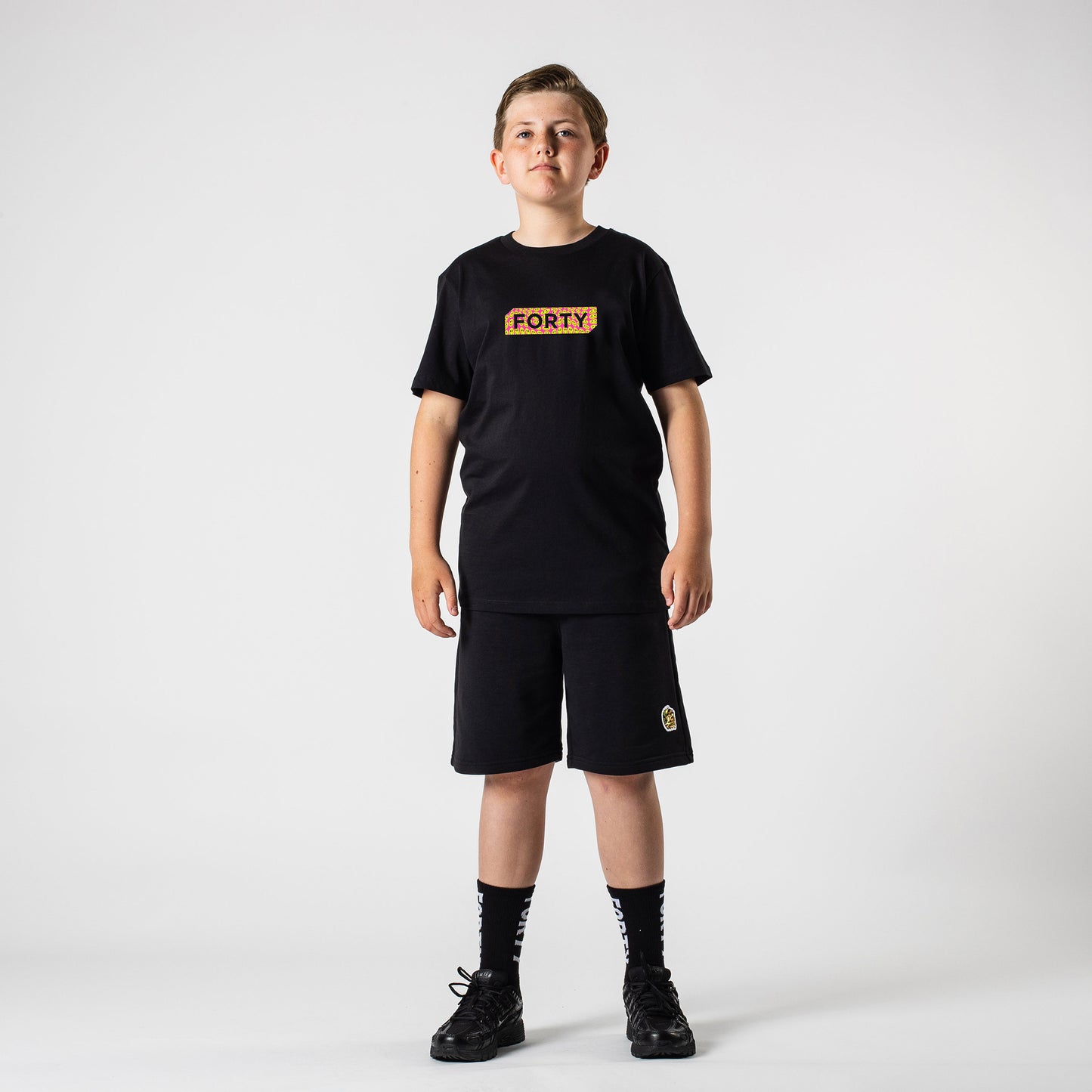 Junior Box Smile Tee (Black/Neon Pink)