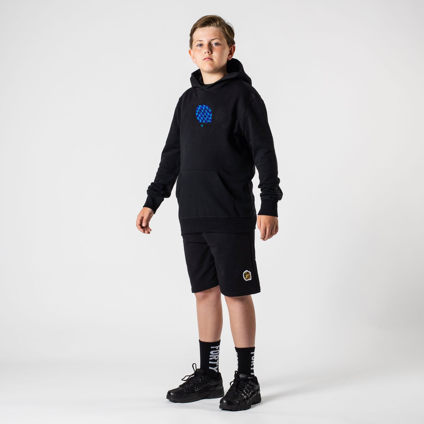 Junior Benjamin Smiley Hoodie (Black/Neon Blue)