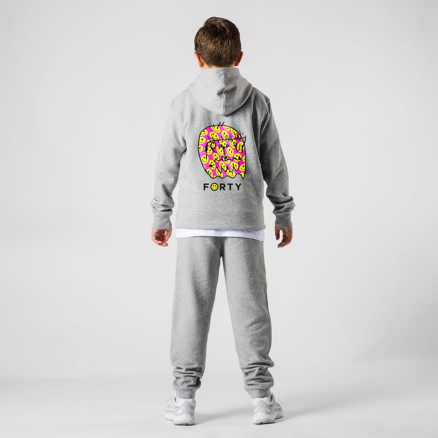 Junior Benjamin Smiley Hoodie (Grey/Neon Pink)