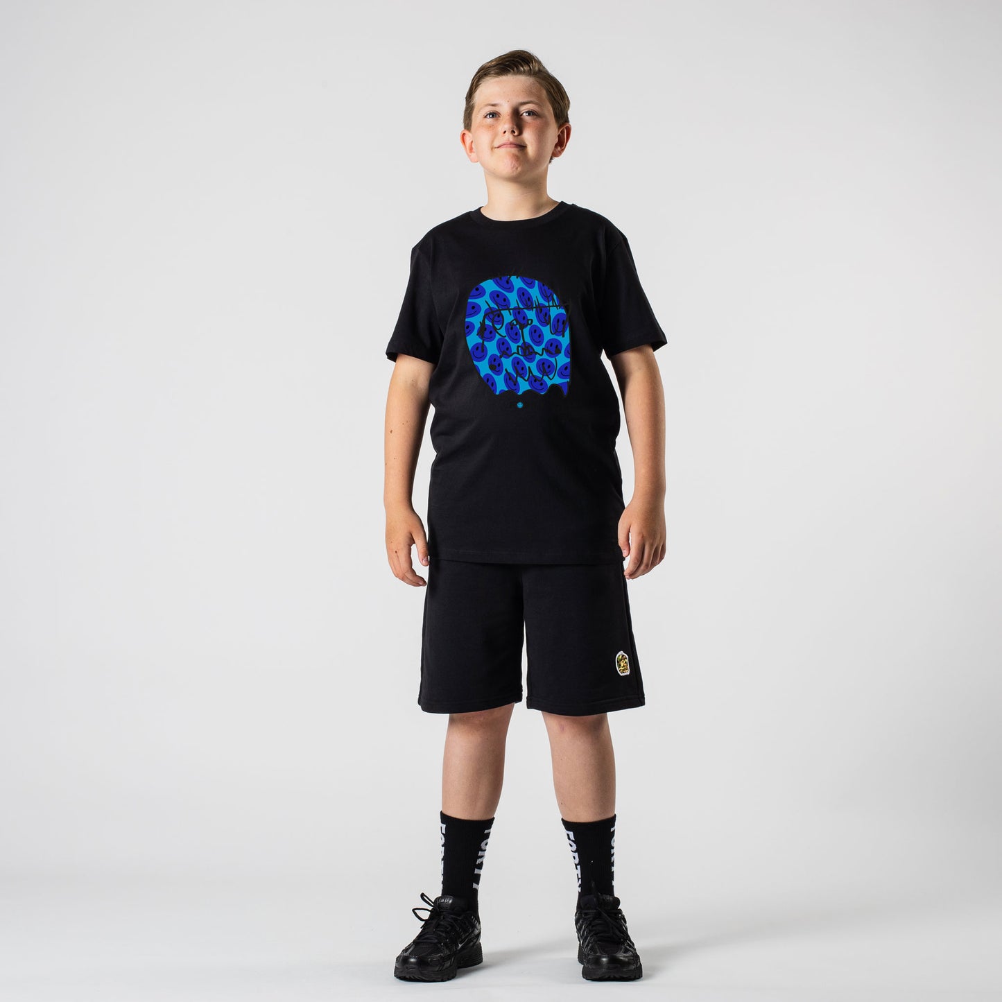 Junior Benjamin Smiley Tee (Black/Neon Blue)