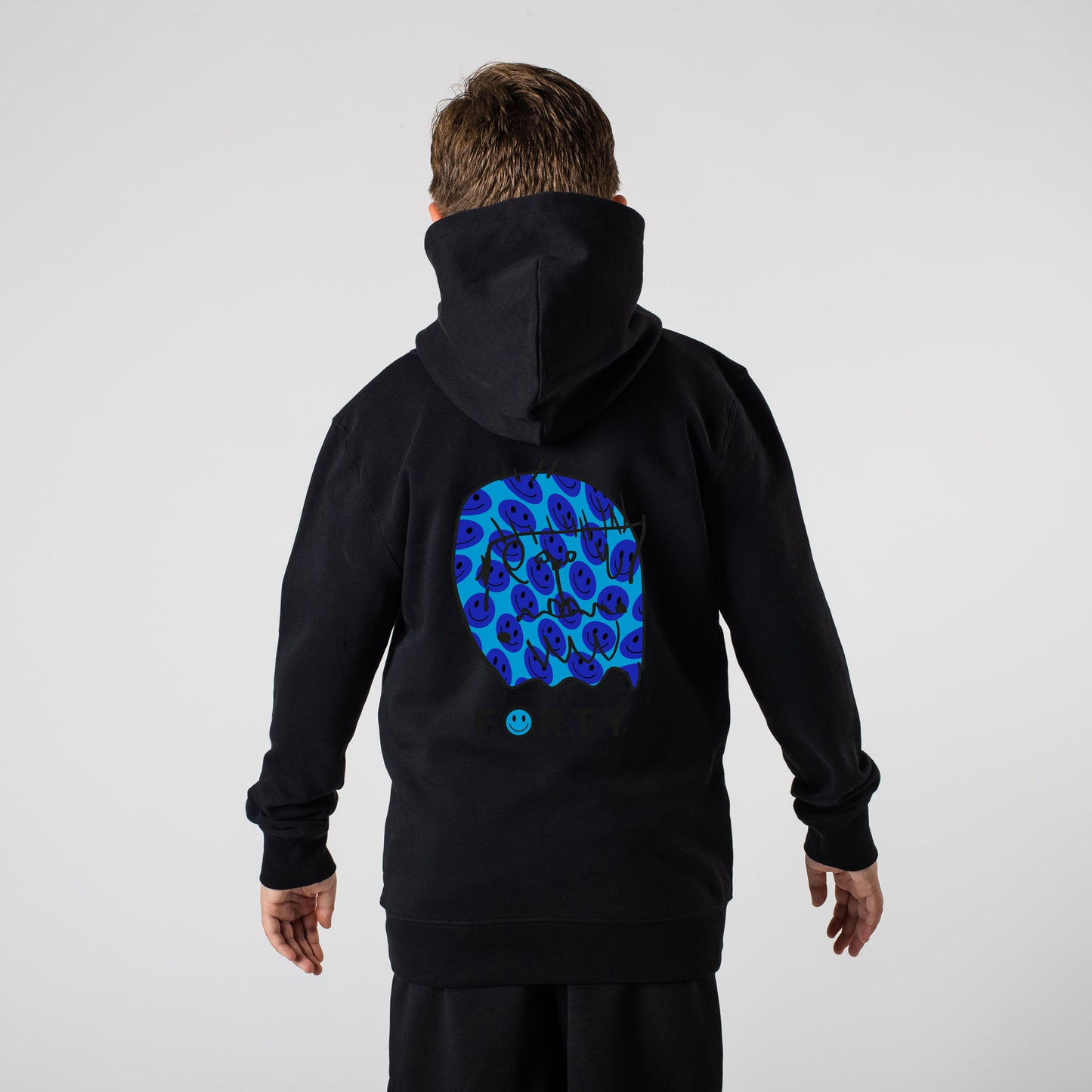 Junior Benjamin Smiley Hoodie (Black/Neon Blue)