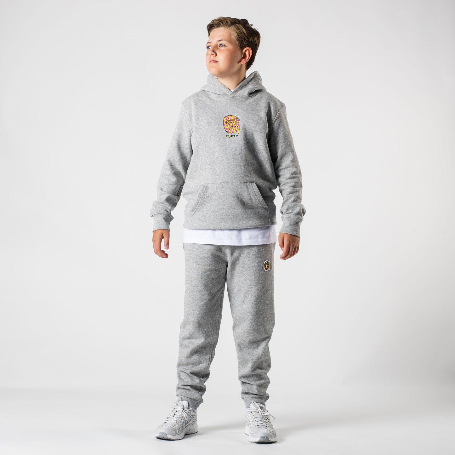 Junior Benjamin Smiley Hoodie (Grey/Neon Pink)