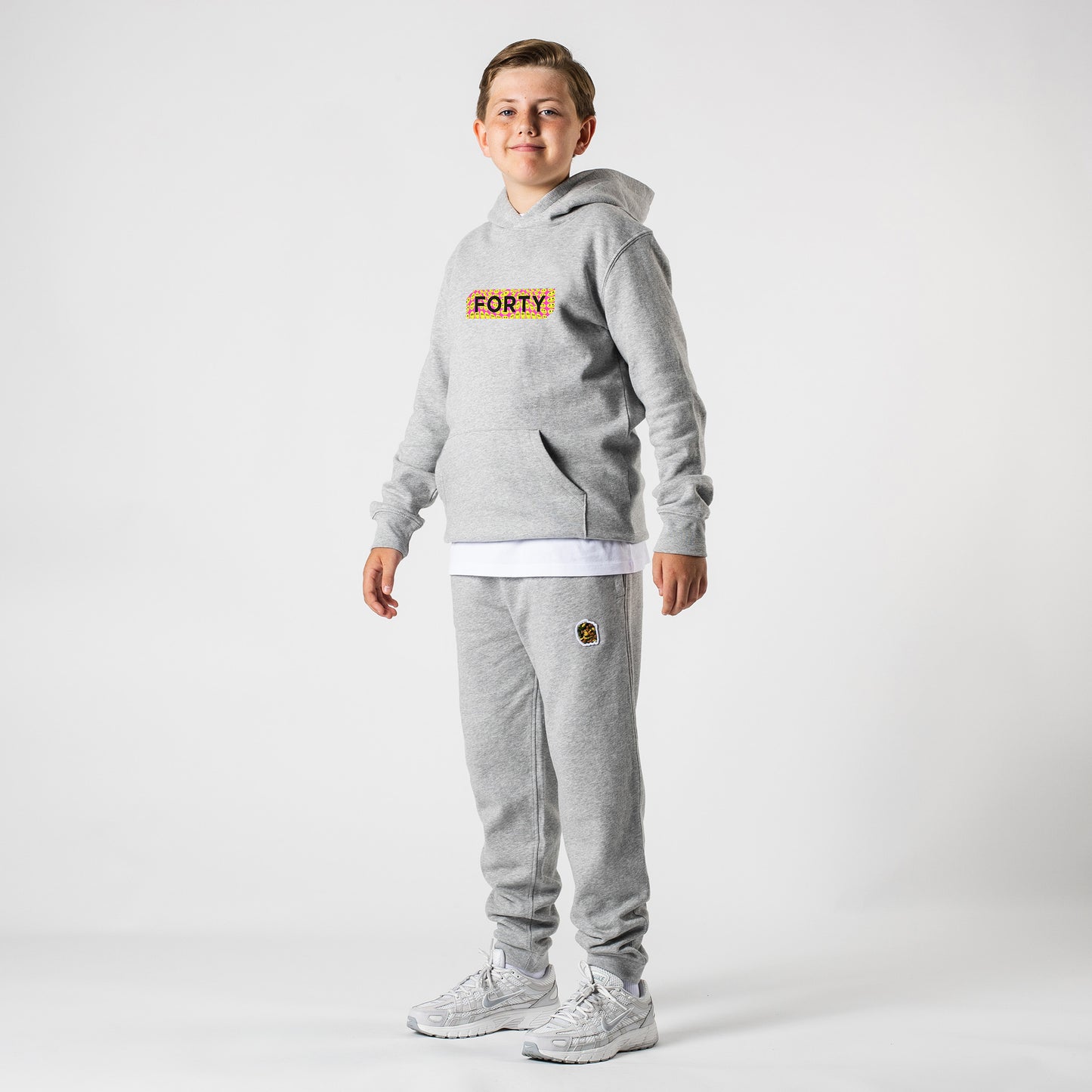 Junior Box Smile Hoodie (Grey/Neon Pink)