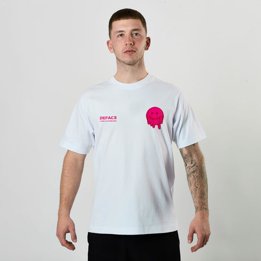 Deface Topo Dual Logo  Tee (White/Atomic Pink)