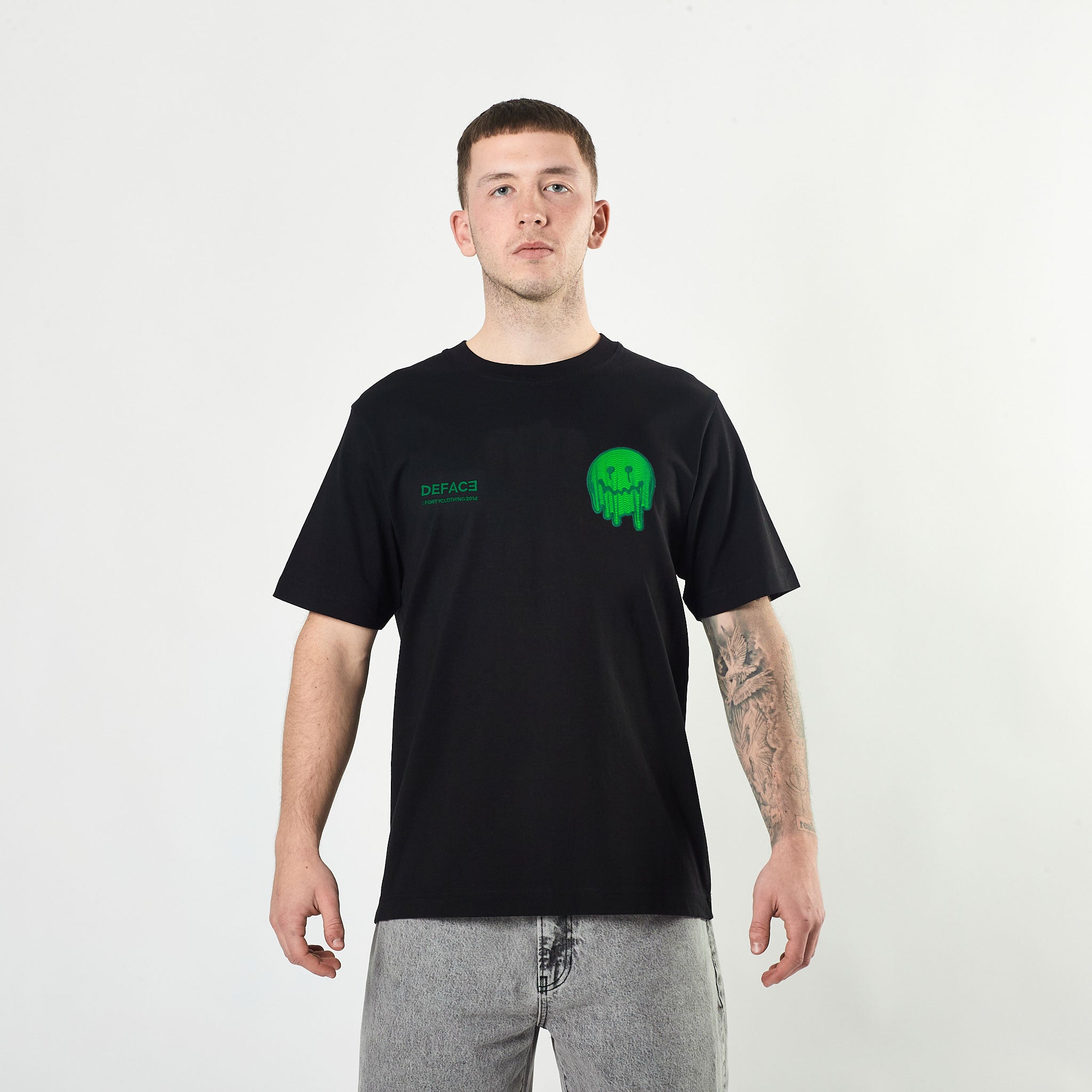 Deface Topo Dual Logo Tee (Black/Neutron Green) – Forty Clothing